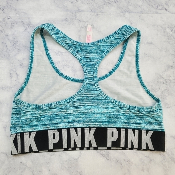 Victoria's Secret Pink Small Racerback Sports Bra Teal‎ Spacedye Light Support - Picture 2 of 6